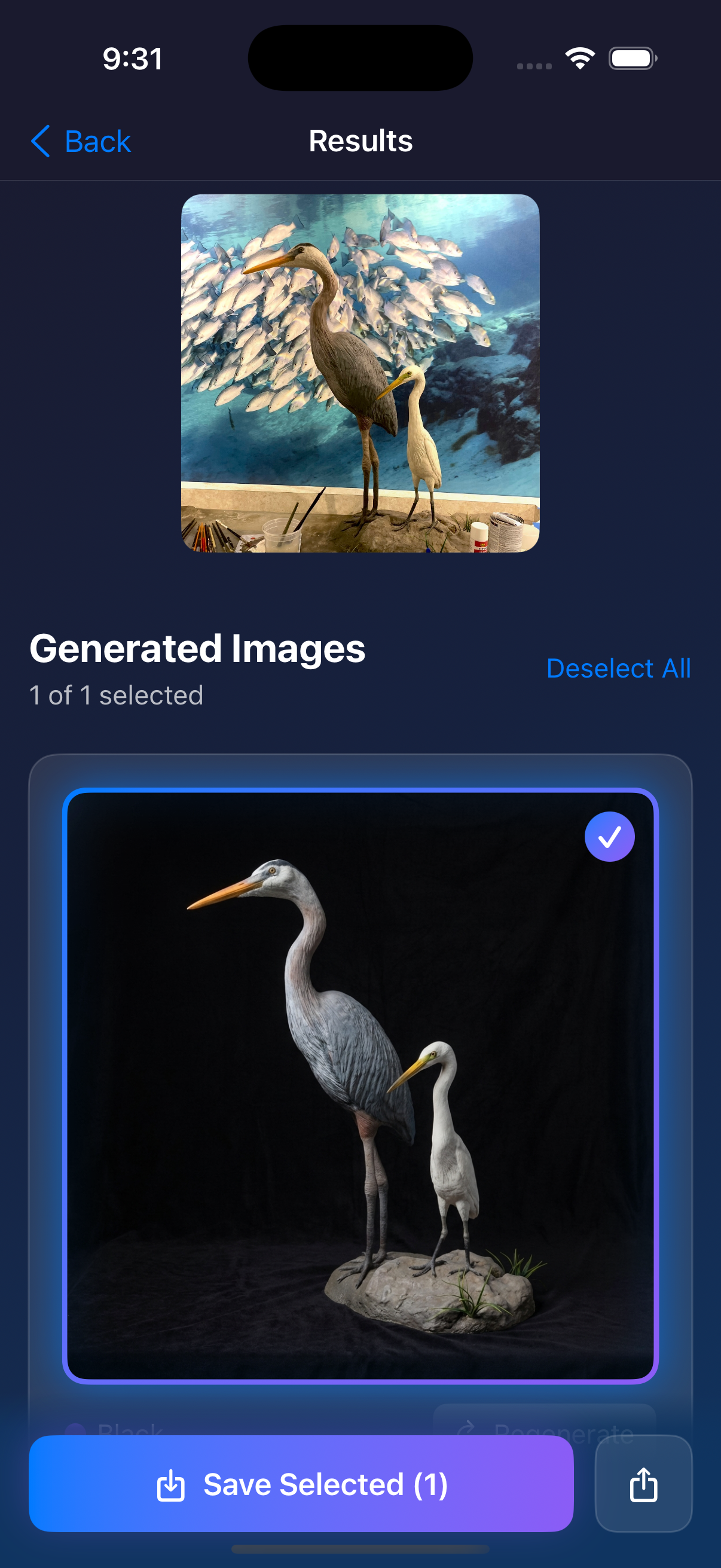 Results view showing before and after